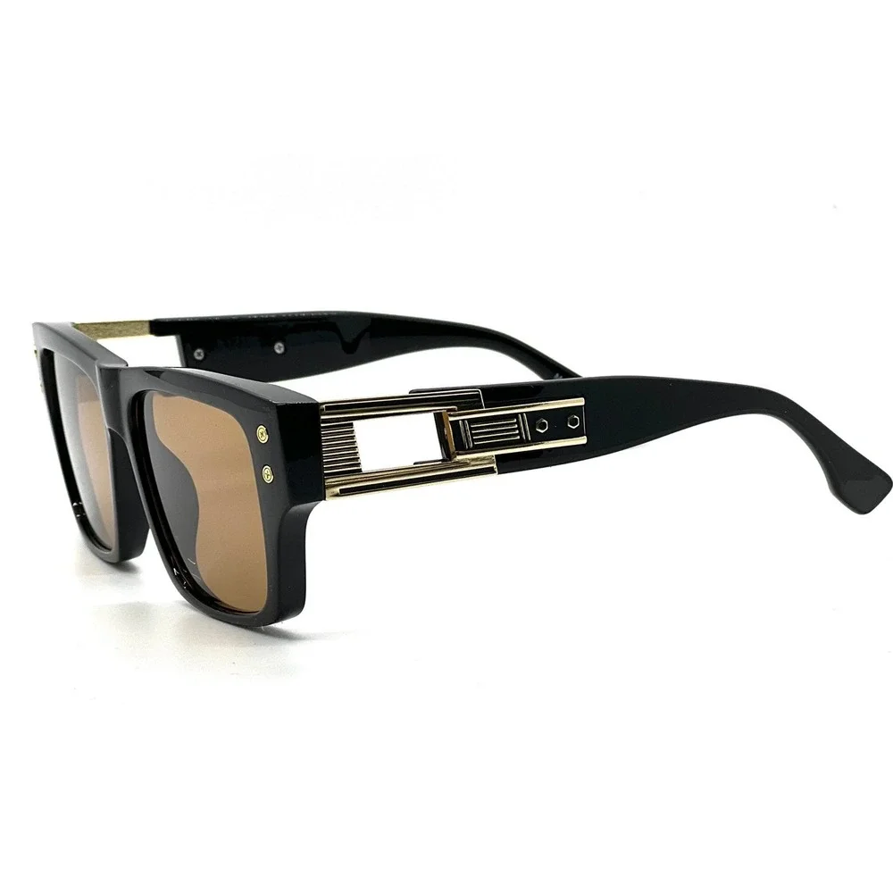 Sunglasses Black Frame Gold Accents Brown Lens Driving Beach Style Aviator Gafas